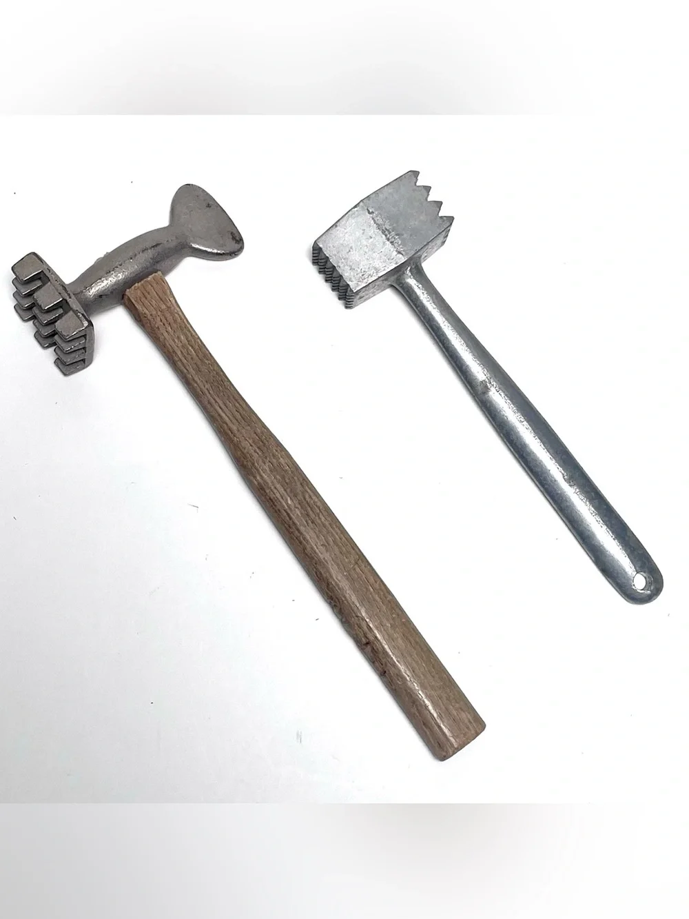 Vintage Meat Tenderizer Mallet Lot (2) Cast Aluminum Wood Handle Kitchen Pounder